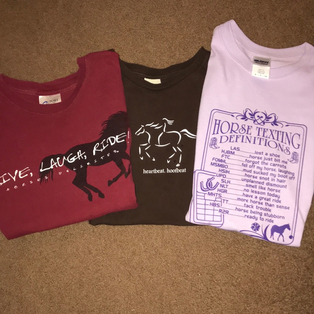 Lot of 3 girls teen Horse T-Shirts tee shirts CUTE - Picture 1 of 8